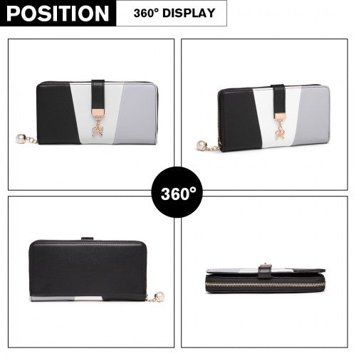 Easy Luggage LP2030 - Miss Lulu Tri Colour Women's Leather Look Purse - Black