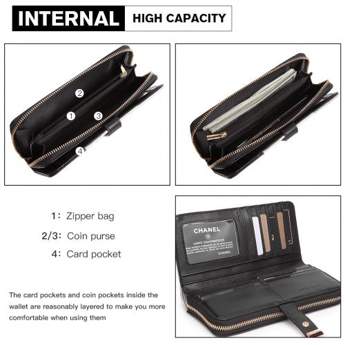Easy Luggage LP2030 - Miss Lulu Tri Colour Women's Leather Look Purse - Black