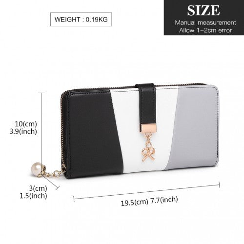 Easy Luggage LP2030 - Miss Lulu Tri Colour Women's Leather Look Purse - Black