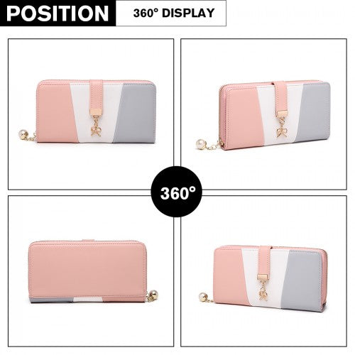 Easy Luggage LP2030 - Miss Lulu Tri Colour Women's Leather Look Purse - Grey