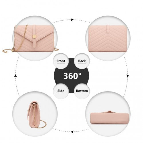 Easy Luggage LP2205 - Miss Lulu V-stitched Flap Leather Chain Bag - Pink