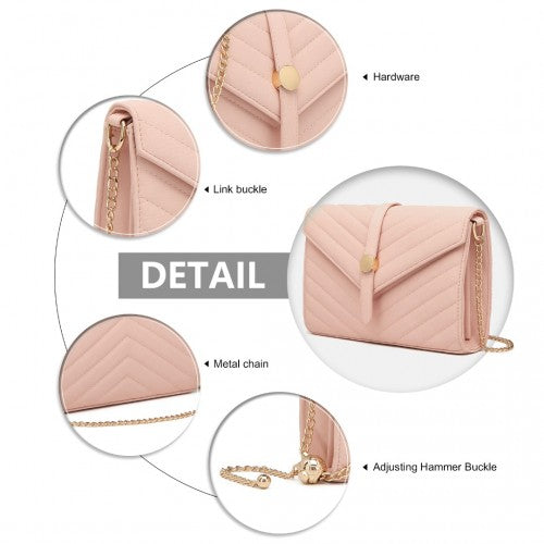 Easy Luggage LP2205 - Miss Lulu V-stitched Flap Leather Chain Bag - Pink