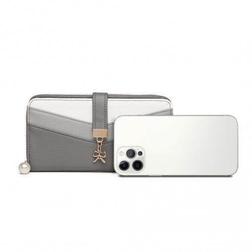 Easy Luggage LP2215 - Miss Lulu Mixed Colour Women's Leather Look Clutch Purse - Grey