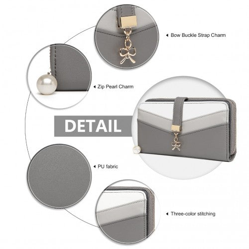 Easy Luggage LP2215 - Miss Lulu Mixed Colour Women's Leather Look Clutch Purse - Grey