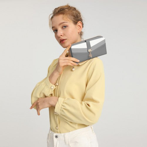 Easy Luggage LP2215 - Miss Lulu Mixed Colour Women's Leather Look Clutch Purse - Grey