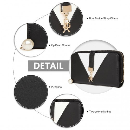 Easy Luggage LP2216 - Miss Lulu Two Tone Women's Leather Look Clutch Purse - Black