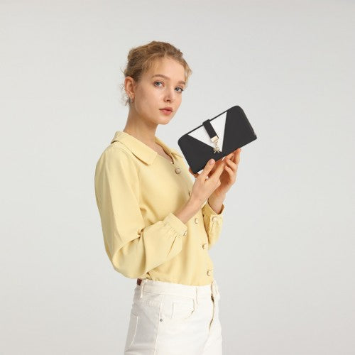 Easy Luggage LP2216 - Miss Lulu Two Tone Women's Leather Look Clutch Purse - Black