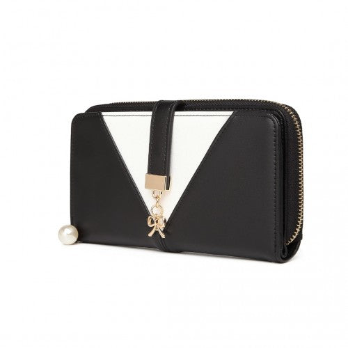 Easy Luggage LP2216 - Miss Lulu Two Tone Women's Leather Look Clutch Purse - Black