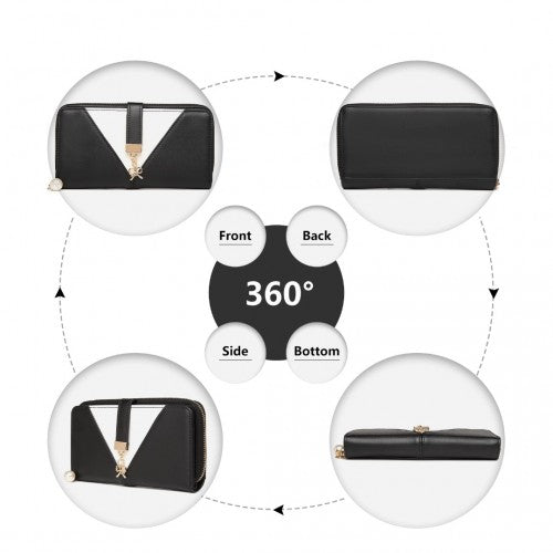 Easy Luggage LP2216 - Miss Lulu Two Tone Women's Leather Look Clutch Purse - Black