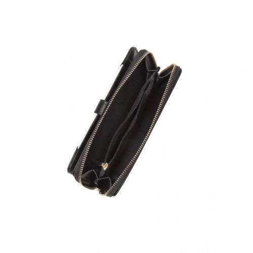 Easy Luggage LP2216 - Miss Lulu Two Tone Women's Leather Look Clutch Purse - Black
