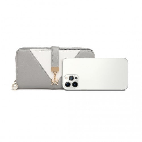 Easy Luggage LP2216 - Miss Lulu Two Tone Women's Leather Look Clutch Purse - Grey