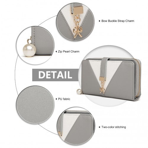 Easy Luggage LP2216 - Miss Lulu Two Tone Women's Leather Look Clutch Purse - Grey