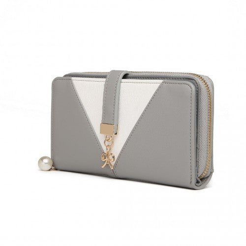 Easy Luggage LP2216 - Miss Lulu Two Tone Women's Leather Look Clutch Purse - Grey