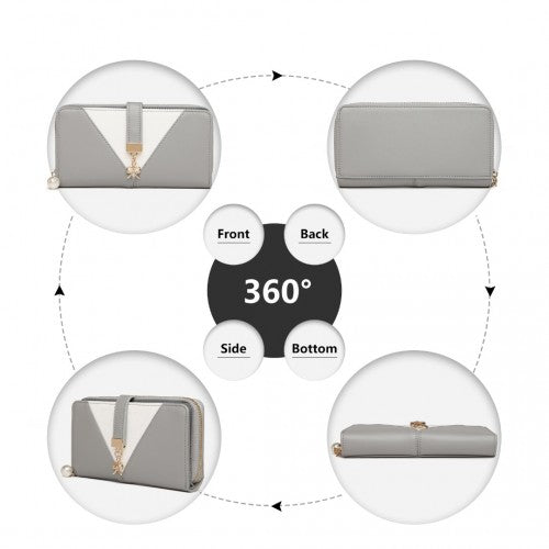 Easy Luggage LP2216 - Miss Lulu Two Tone Women's Leather Look Clutch Purse - Grey