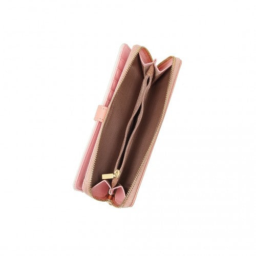 Easy Luggage LP2216 - Miss Lulu Two Tone Women's Leather Look Clutch Purse - Pink