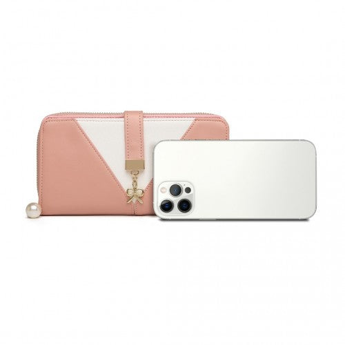 Easy Luggage LP2216 - Miss Lulu Two Tone Women's Leather Look Clutch Purse - Pink