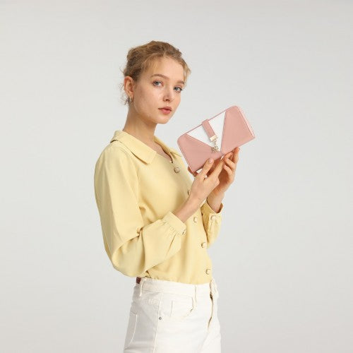 Easy Luggage LP2216 - Miss Lulu Two Tone Women's Leather Look Clutch Purse - Pink