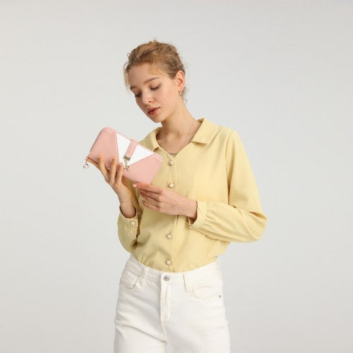Easy Luggage LP2216 - Miss Lulu Two Tone Women's Leather Look Clutch Purse - Pink