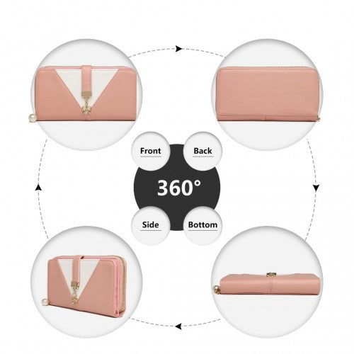Easy Luggage LP2216 - Miss Lulu Two Tone Women's Leather Look Clutch Purse - Pink