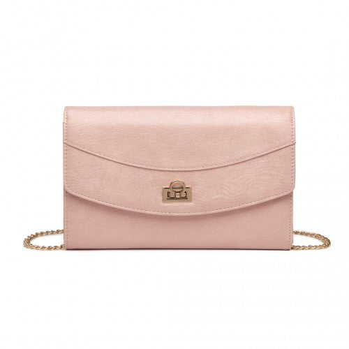 Easy Luggage LP2219 - Miss Lulu Elegant Flap Clutch Leather Chain Evening Bag - Pink