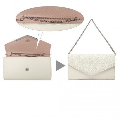 Easy Luggage LP2312 - Miss Lulu Lace Envelope Flap Clutch Evening Bag - Beige