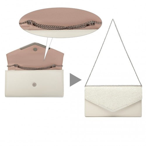 Easy Luggage LP2312 - Miss Lulu Lace Envelope Flap Clutch Evening Bag - Beige