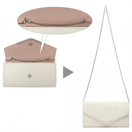 Easy Luggage LP2312 - Miss Lulu Lace Envelope Flap Clutch Evening Bag - Beige