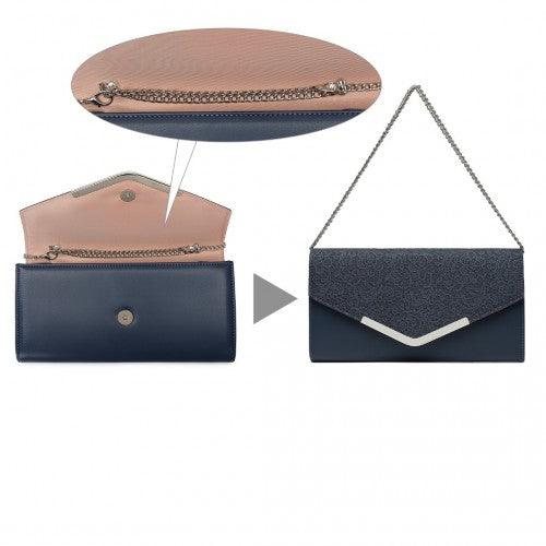 Easy Luggage LP2312 - Miss Lulu Lace Envelope Flap Clutch Evening Bag - Navy