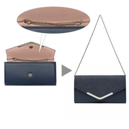Easy Luggage LP2312 - Miss Lulu Lace Envelope Flap Clutch Evening Bag - Navy
