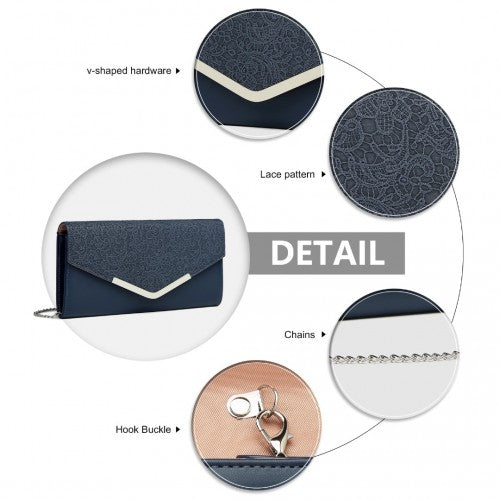 Easy Luggage LP2312 - Miss Lulu Lace Envelope Flap Clutch Evening Bag - Navy