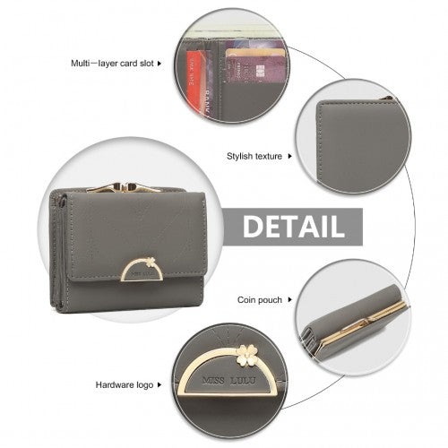 Easy Luggage LP2335 - Miss Lulu PU Leather Half-Circle Petal Clasp Wallet - Grey