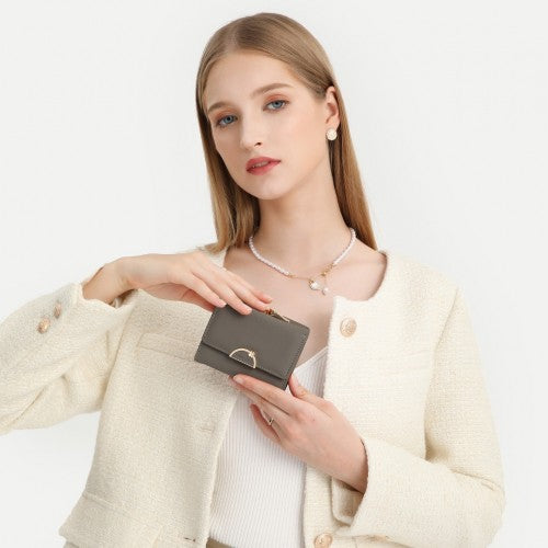 Easy Luggage LP2335 - Miss Lulu PU Leather Half-Circle Petal Clasp Wallet - Grey