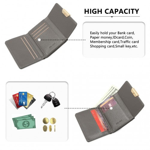 Easy Luggage LP2335 - Miss Lulu PU Leather Half-Circle Petal Clasp Wallet - Grey