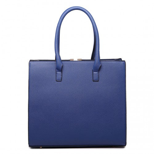 Easy Luggage LT1666 - Miss Lulu Split Front Design Medium Tote Handbag Navy and Brown