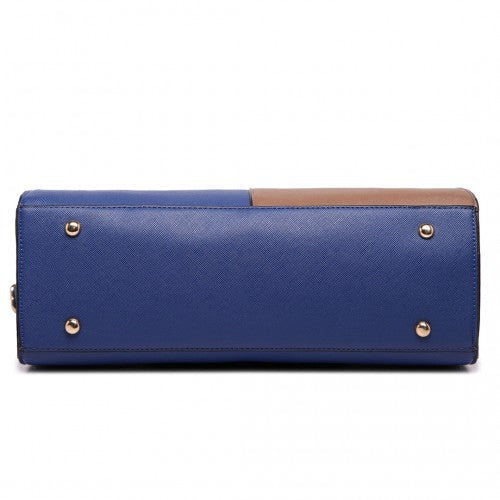 Easy Luggage LT1666 - Miss Lulu Split Front Design Medium Tote Handbag Navy and Brown