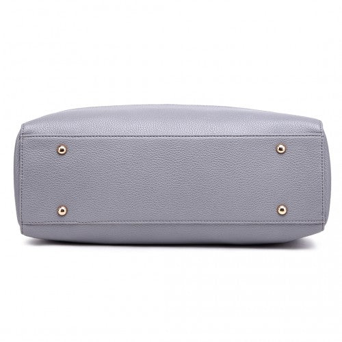 Easy Luggage LT1726 - Miss Lulu Textured PU Leather Medium Size Classic Tote Bag Shoulder Bag Grey