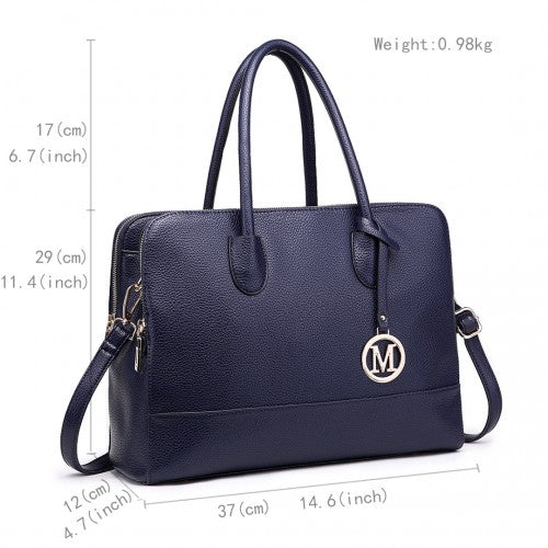 Easy Luggage LT1726 - Miss Lulu Textured PU Leather Medium Size Classic Tote Bag Shoulder Bag Navy