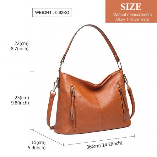Easy Luggage LT1941-MISS LULU CLASSIC STYLE SLOUCH SHOULDER BAG BROWN