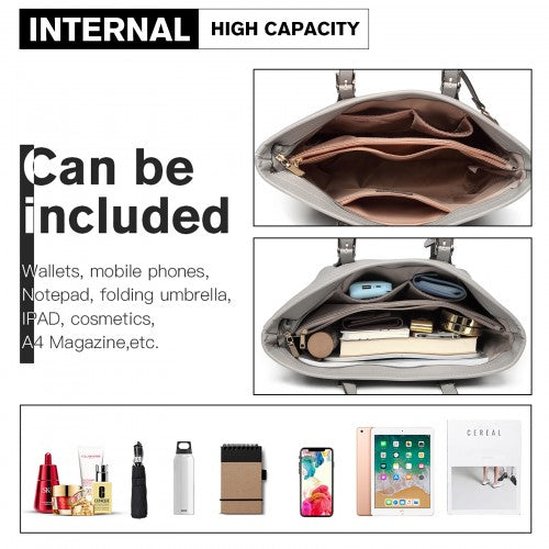 Easy Luggage LT2054 - Miss Lulu Minimalist Tote Handbag Structured - Grey