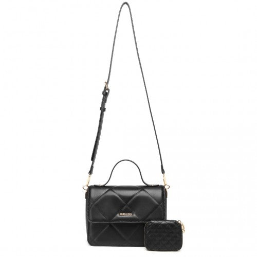 Easy Luggage LT2201 - Miss Lulu Diamond Quilted Leather Chain Shoulder Bag - Black