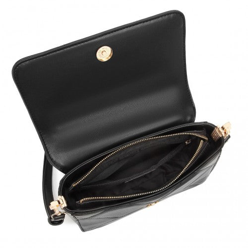 Easy Luggage LT2201 - Miss Lulu Diamond Quilted Leather Chain Shoulder Bag - Black