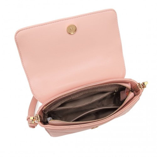 Easy Luggage LT2201 - Miss Lulu Diamond Quilted Leather Chain Shoulder Bag - Pink