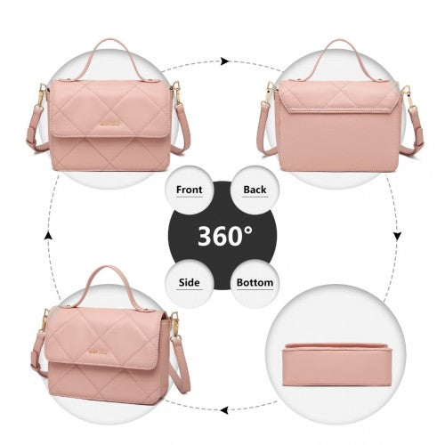 Easy Luggage LT2201 - Miss Lulu Diamond Quilted Leather Chain Shoulder Bag - Pink