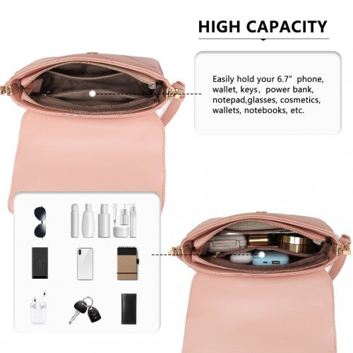 Easy Luggage LT2201 - Miss Lulu Diamond Quilted Leather Chain Shoulder Bag - Pink