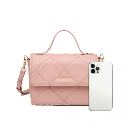 Easy Luggage LT2201 - Miss Lulu Diamond Quilted Leather Chain Shoulder Bag - Pink