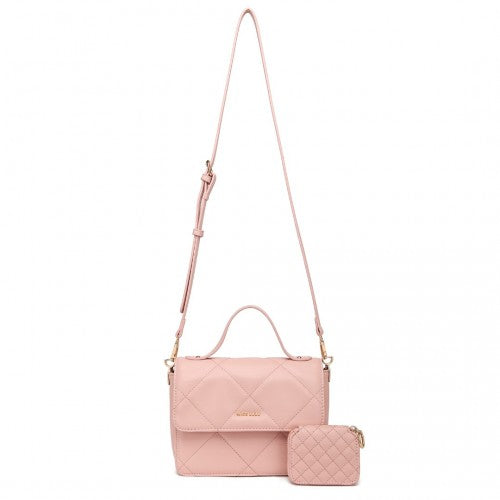 Easy Luggage LT2201 - Miss Lulu Diamond Quilted Leather Chain Shoulder Bag - Pink