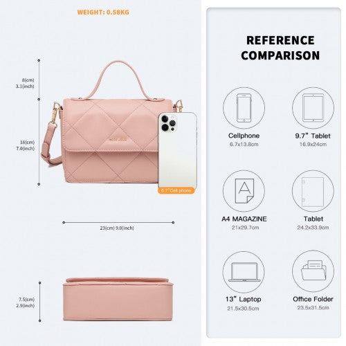 Easy Luggage LT2201 - Miss Lulu Diamond Quilted Leather Chain Shoulder Bag - Pink