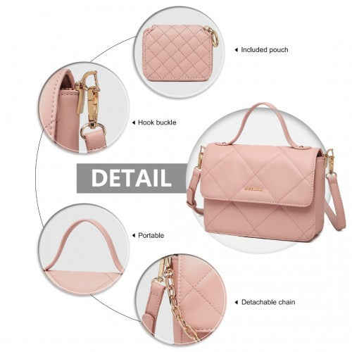 Easy Luggage LT2201 - Miss Lulu Diamond Quilted Leather Chain Shoulder Bag - Pink