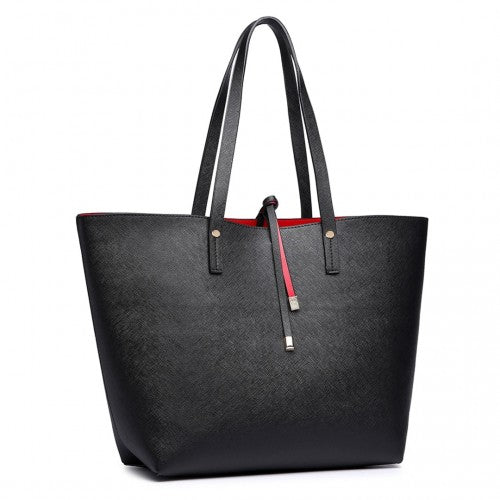 Easy Luggage LT6628-1 - Miss Lulu Women Reversible Contrast Shopper Tote Bag Black