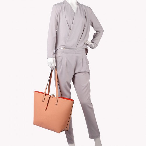 Easy Luggage LT6628 - Miss Lulu Women Reversible Contrast Shopper Tote Bag Nude